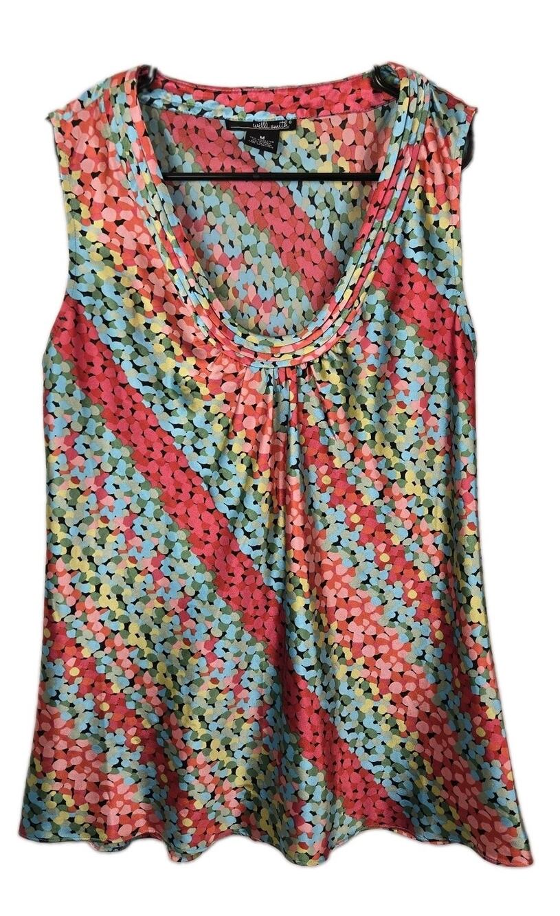 Willi Smith Confetti Multi Color Silky Swing Tank MED Y2K Retro Dopamine Vibrant